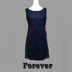 NWT Forever Blue Lace Dress, Vine Pattern, Pull-Over, Size Large‎